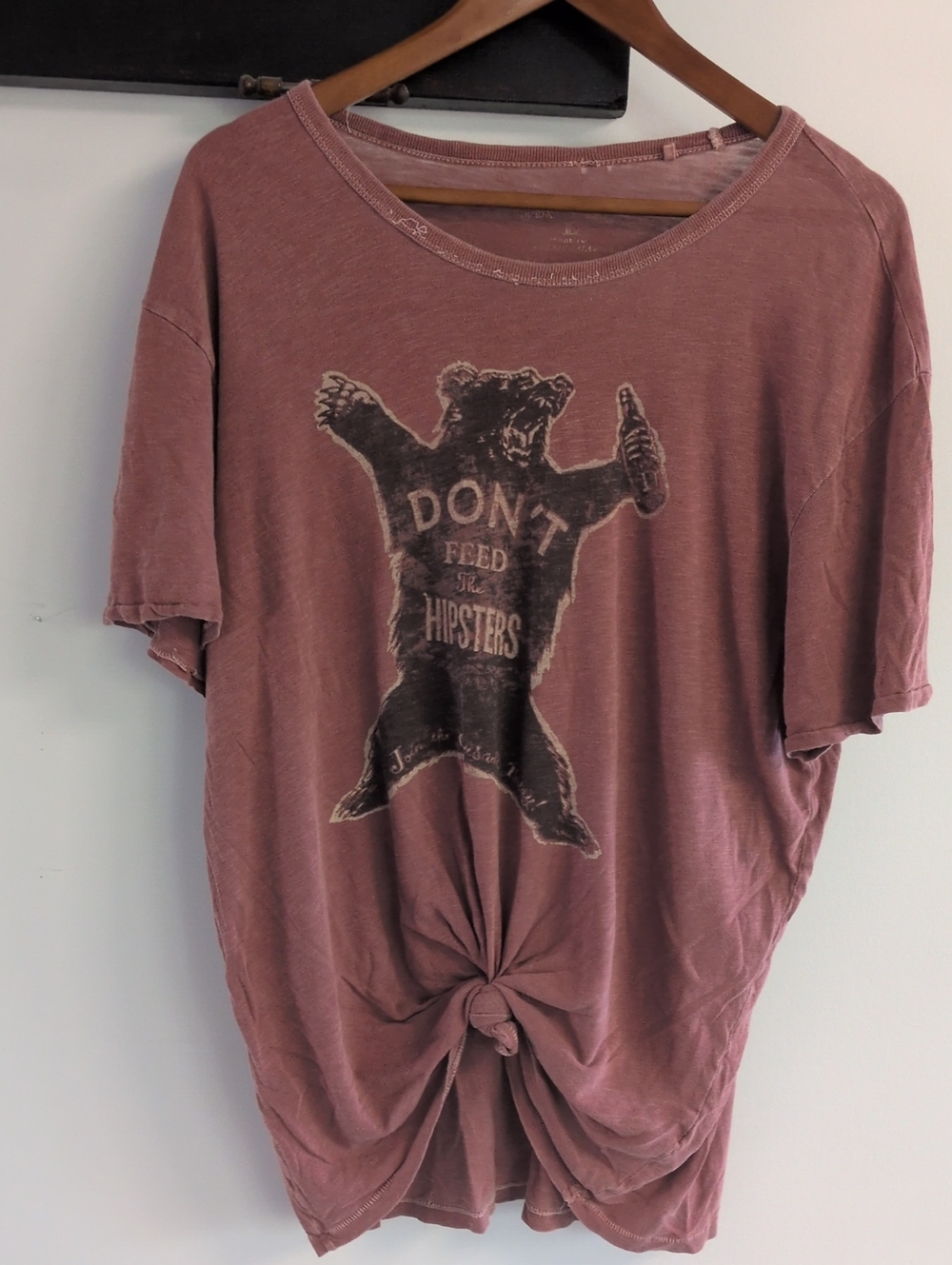 Dusty Rose, Vintage Style DONT FEED THE HIPSTERS Graphic Tee with Front Knot